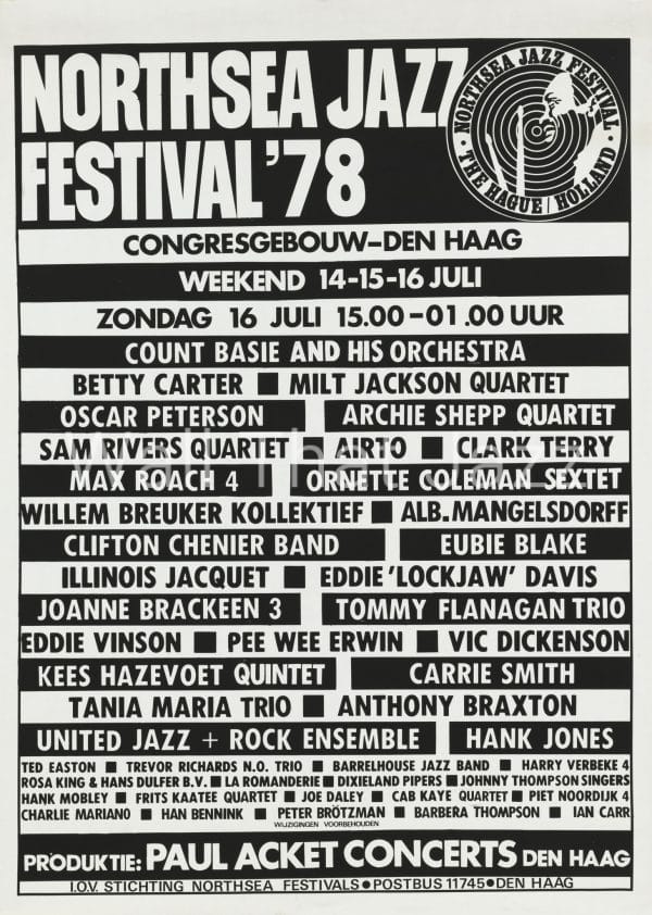 North Sea Jazz Artist Poster 1978 Programma namen zondag