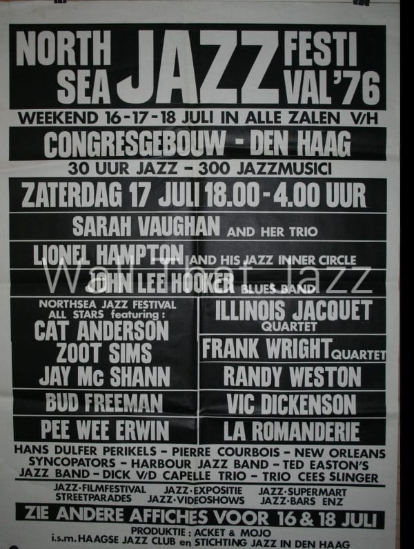 North sea Jazz Artist poster 1976 Programma zaterdag